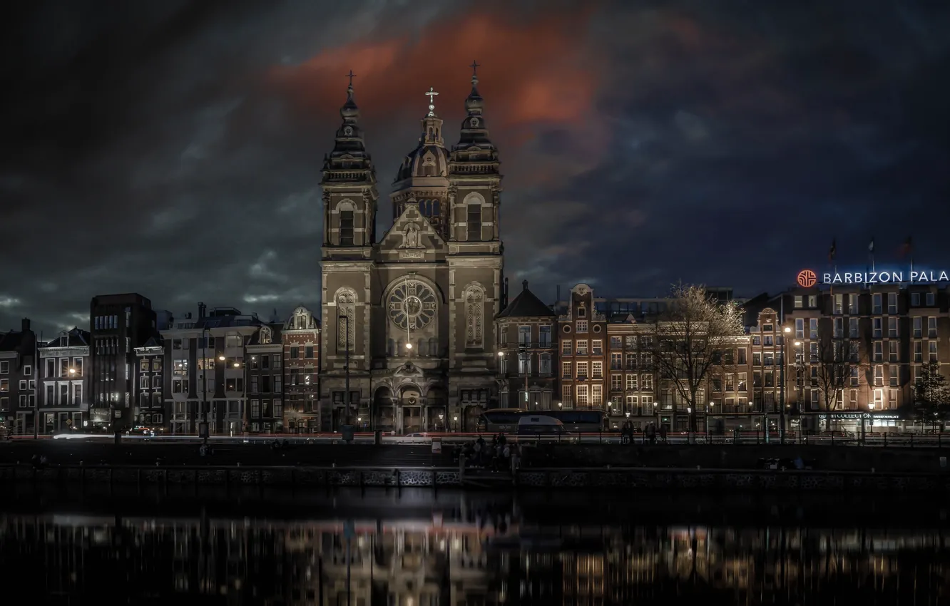 Photo wallpaper night, home, Amsterdam, the hotel, Netherlands, Prins Hendrik