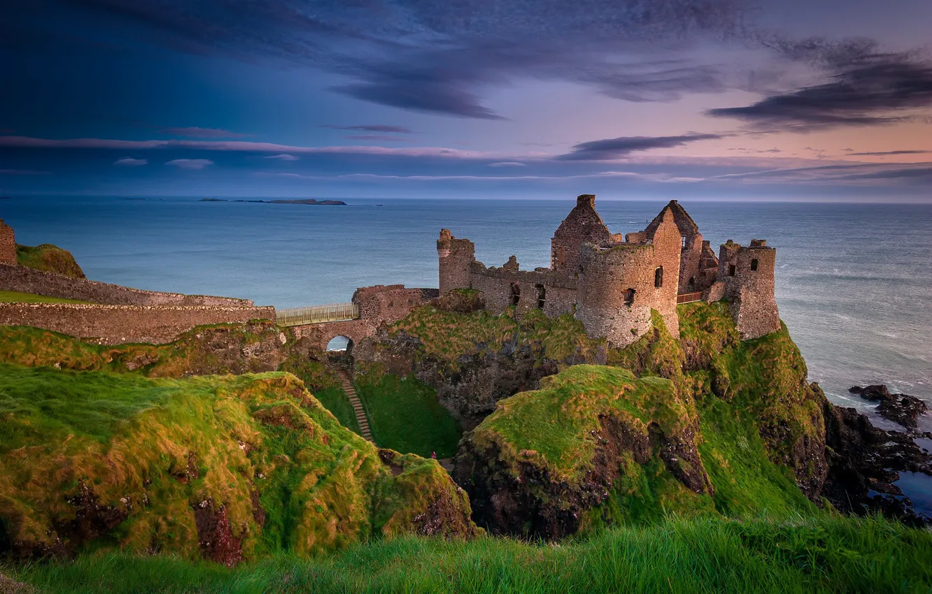 Photo wallpaper the evening, ruins, Northern Ireland, Antrim County, Dunluce Castle