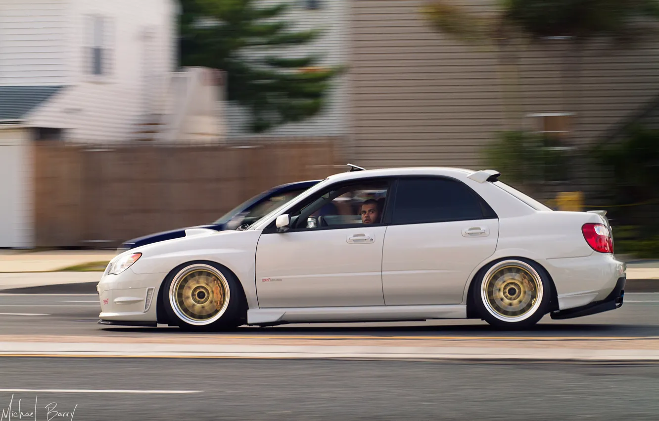 Photo wallpaper Subaru, Impreza, WRX, White, Sti, Stance, Rigshot