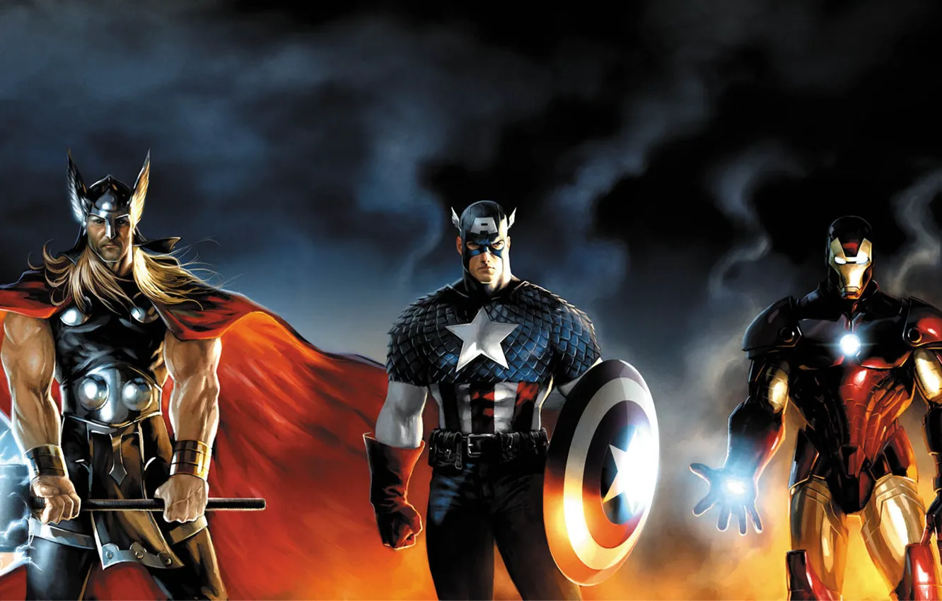 Photo wallpaper marvel, Iron Man, Captain America, heroes, Thor