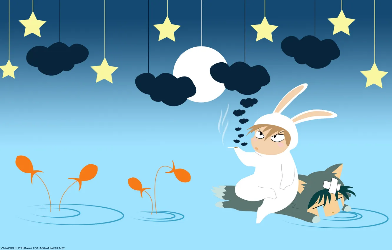 Photo wallpaper wolf, hare, minimalism, anime, rabbit, art, rabbit, wolf