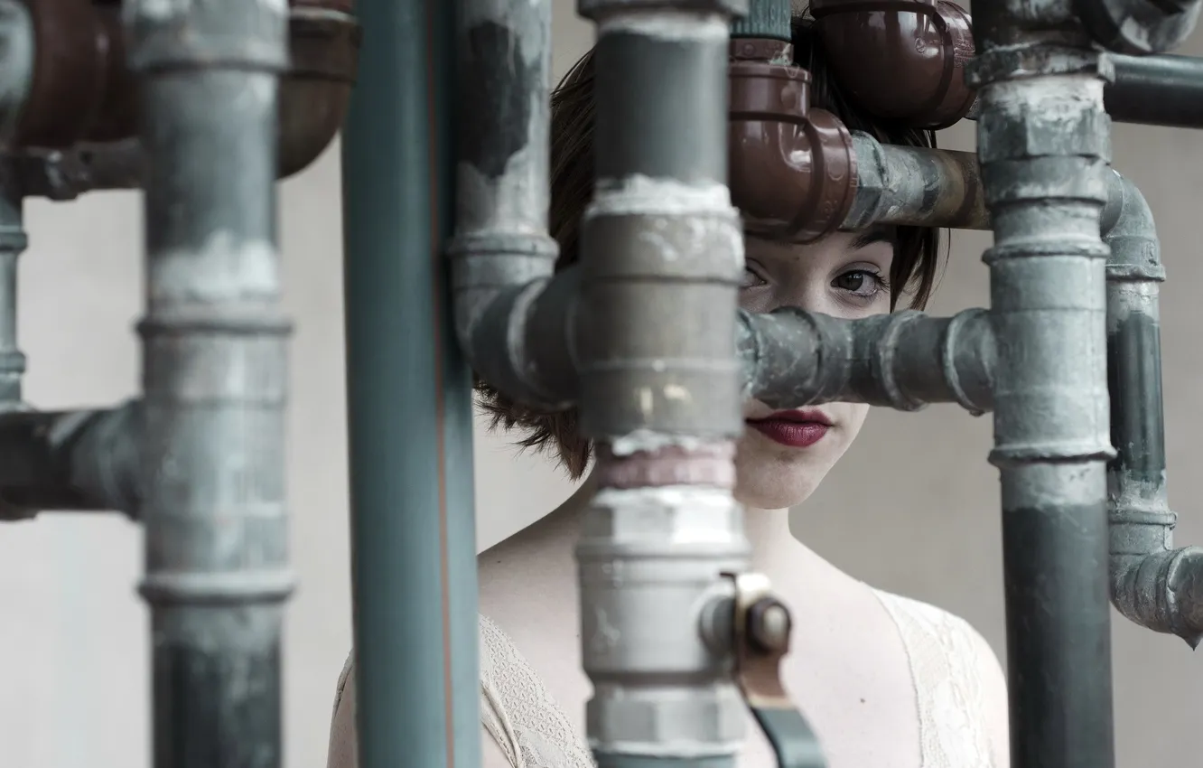 Photo wallpaper look, girl, pipe