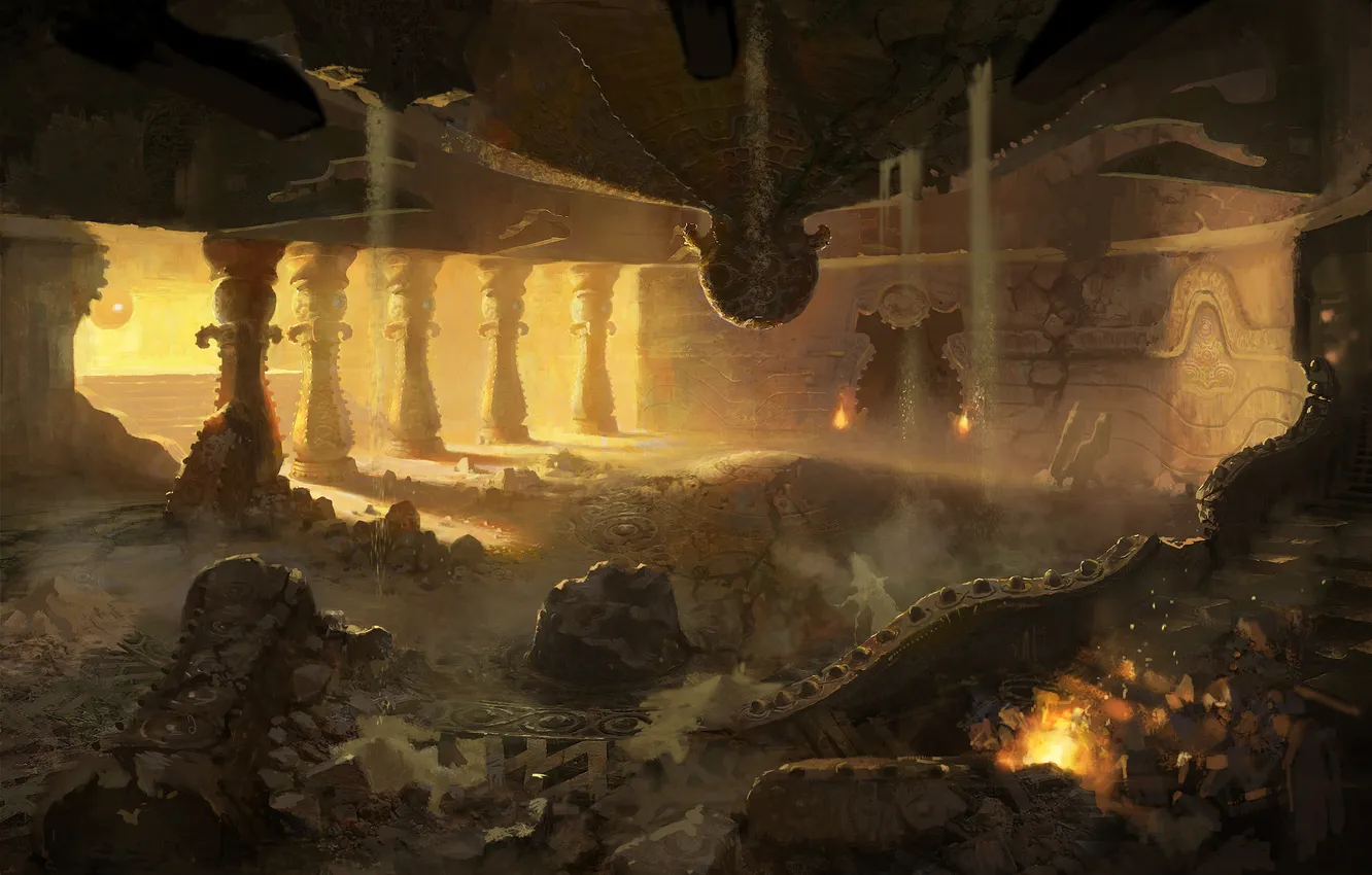 Photo wallpaper the wreckage, lights, columns, ruins, hall, Palace