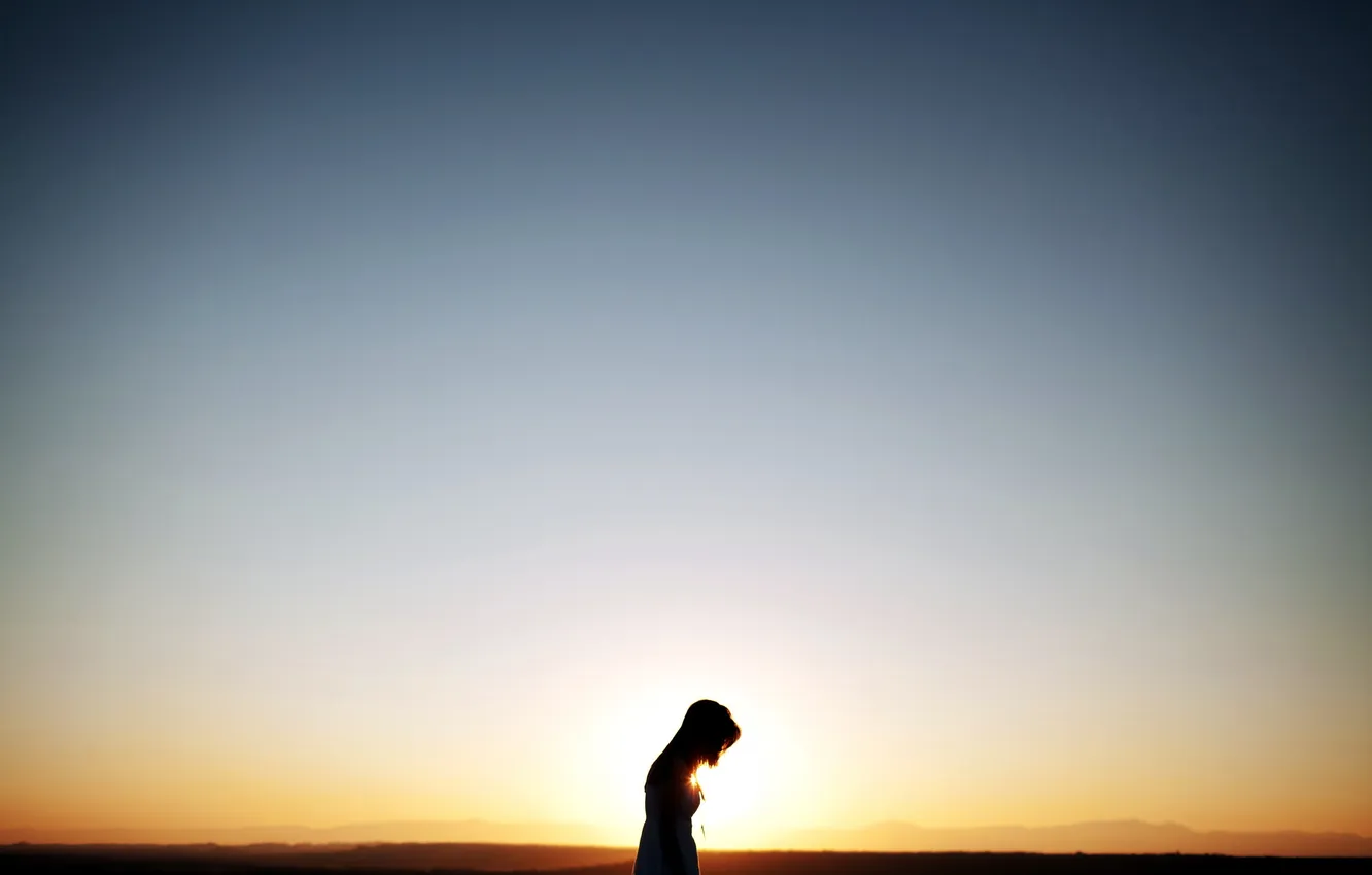 Photo wallpaper the sky, girl, mood, minimalism