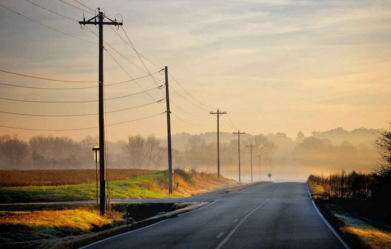 Photo wallpaper road, landscape, morning
