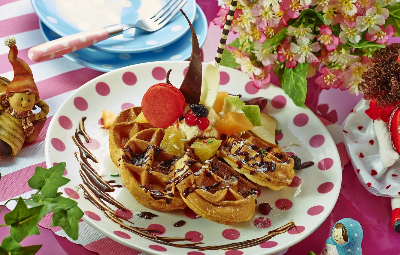 Photo wallpaper chocolate, dessert, waffles, macaroon