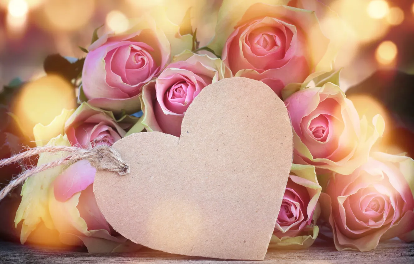 Photo wallpaper roses, love, buds, heart, pink, flowers, romantic, roses