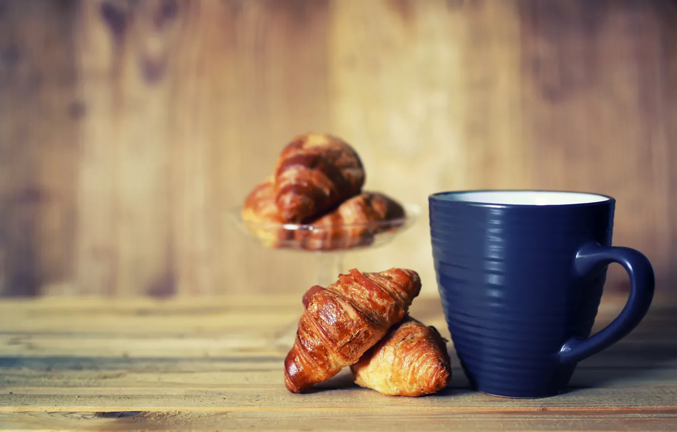 Photo wallpaper coffee, food, Breakfast, mug, Cup, croissants