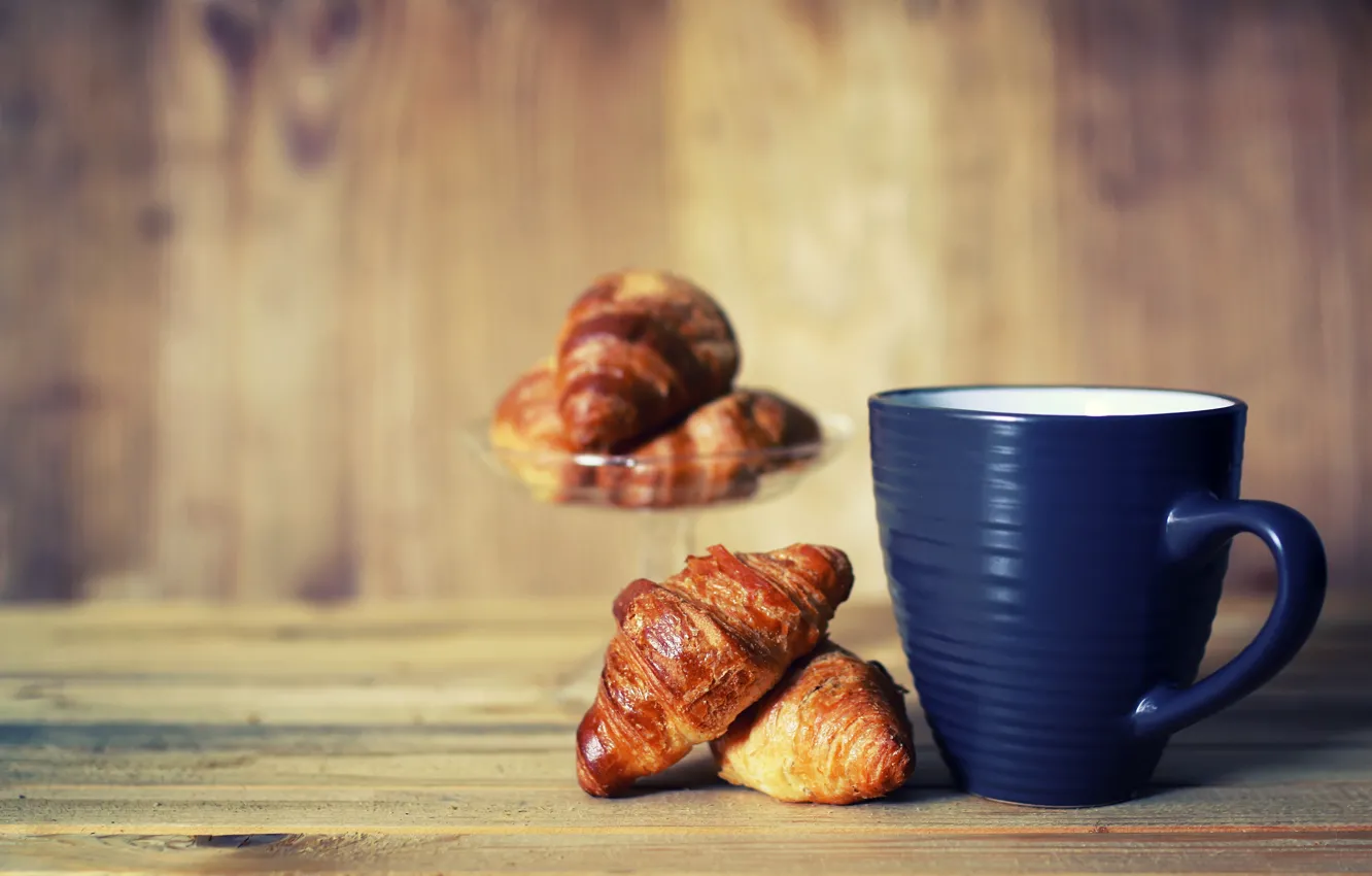 Photo wallpaper coffee, food, Breakfast, mug, Cup, croissant