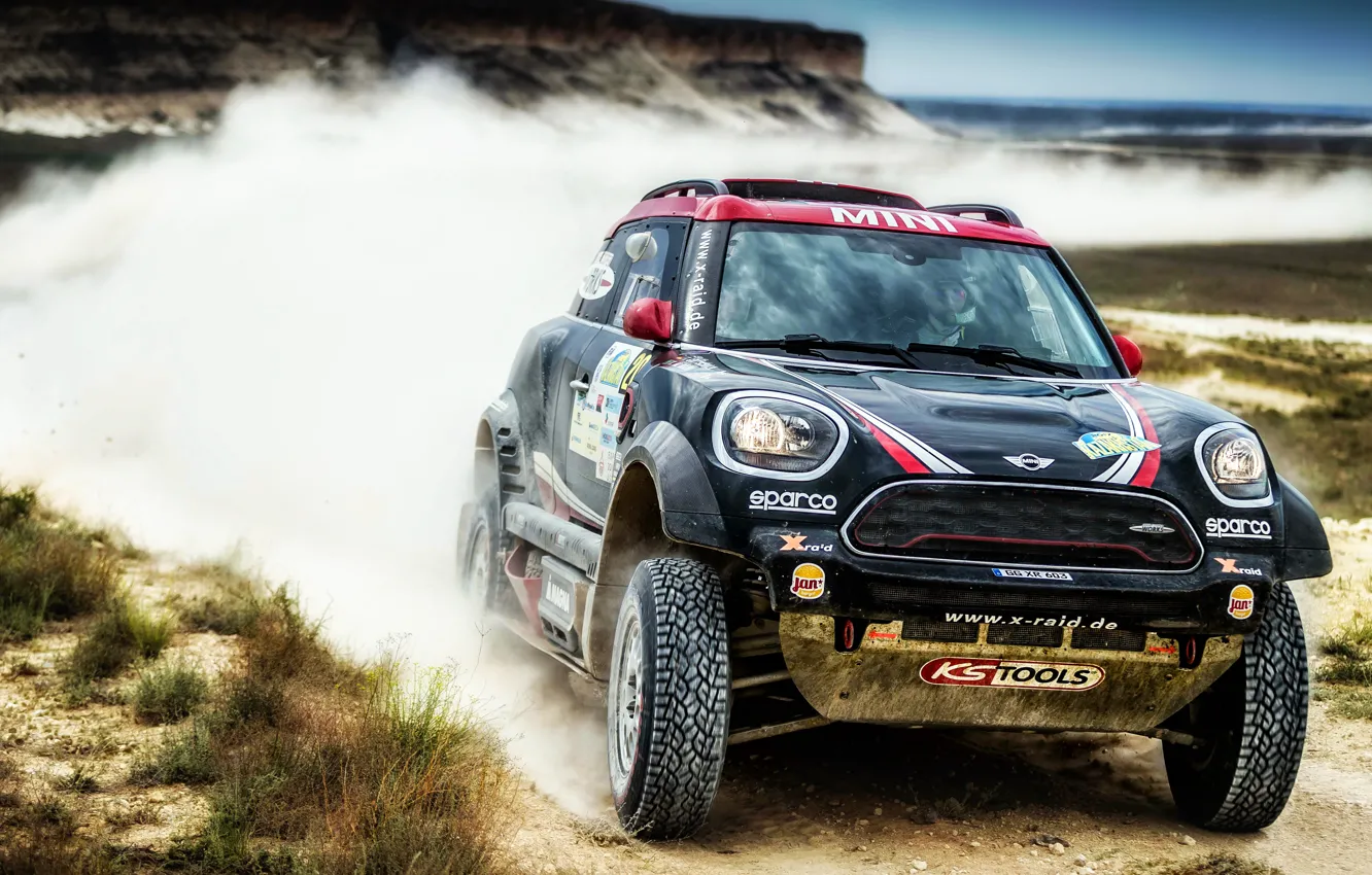 Photo wallpaper machine, auto, race, sport, lights, speed, Mini, dust