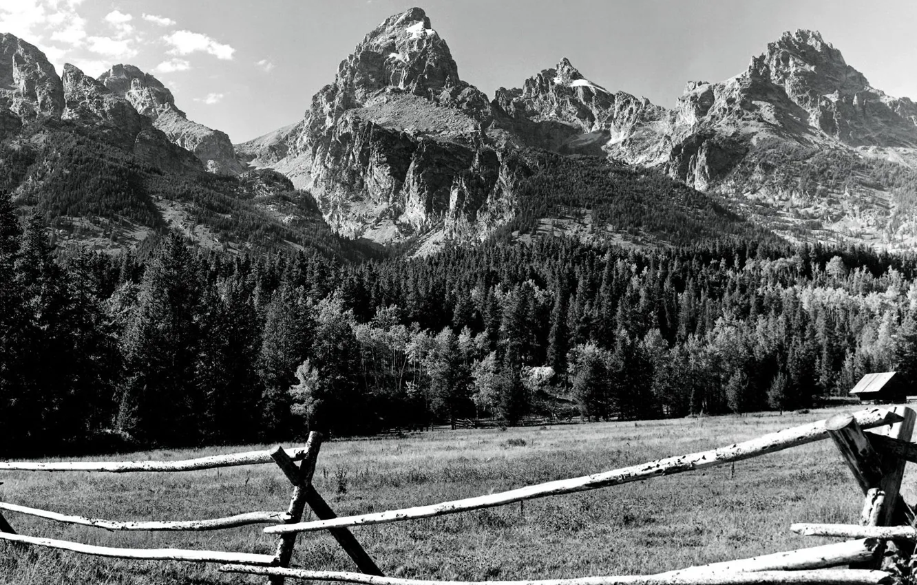 Photo wallpaper mountains, Wyoming, black and white