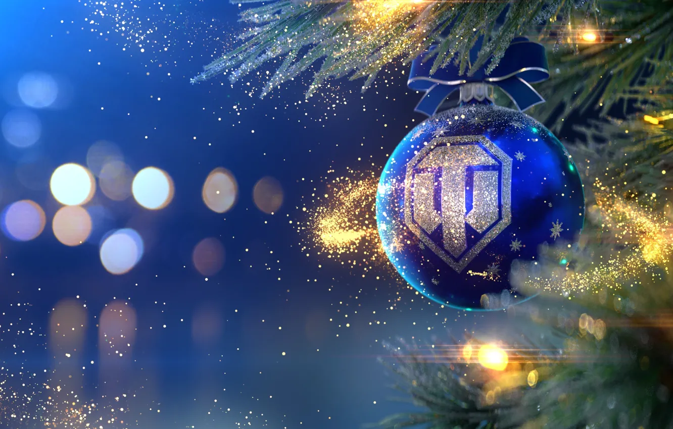 Photo wallpaper holiday, the game, new year, Christmas, tank, Christmas ball, World of Tanks