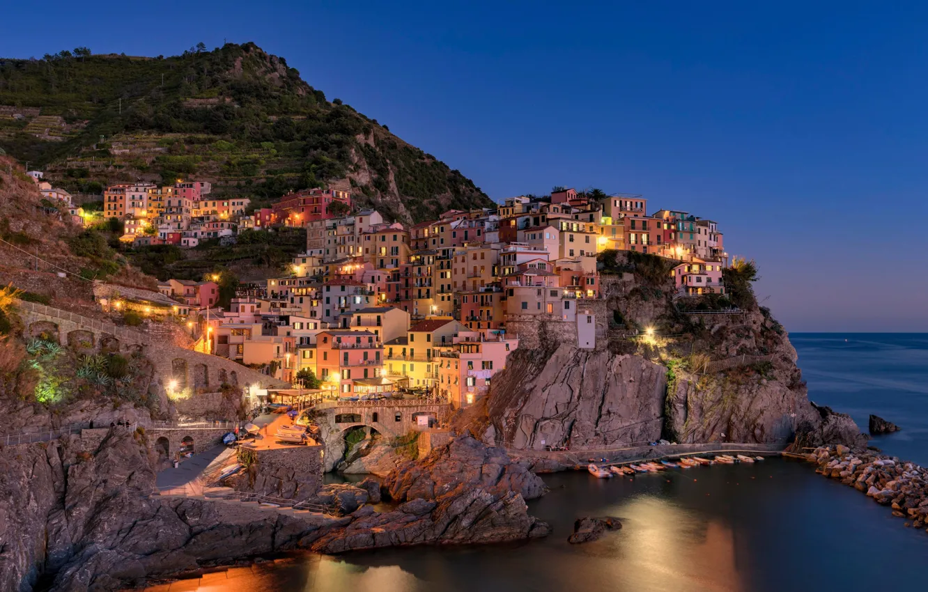 Photo wallpaper rocks, home, Italy, rock, house, Italy, Manarola, the coast