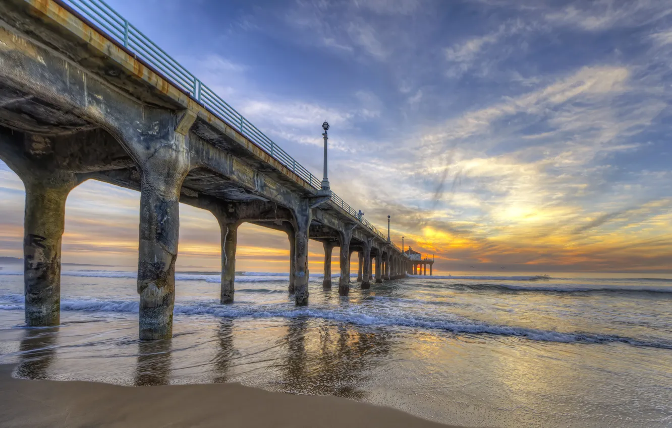 Photo wallpaper beach, sunset, Manhattan, pier