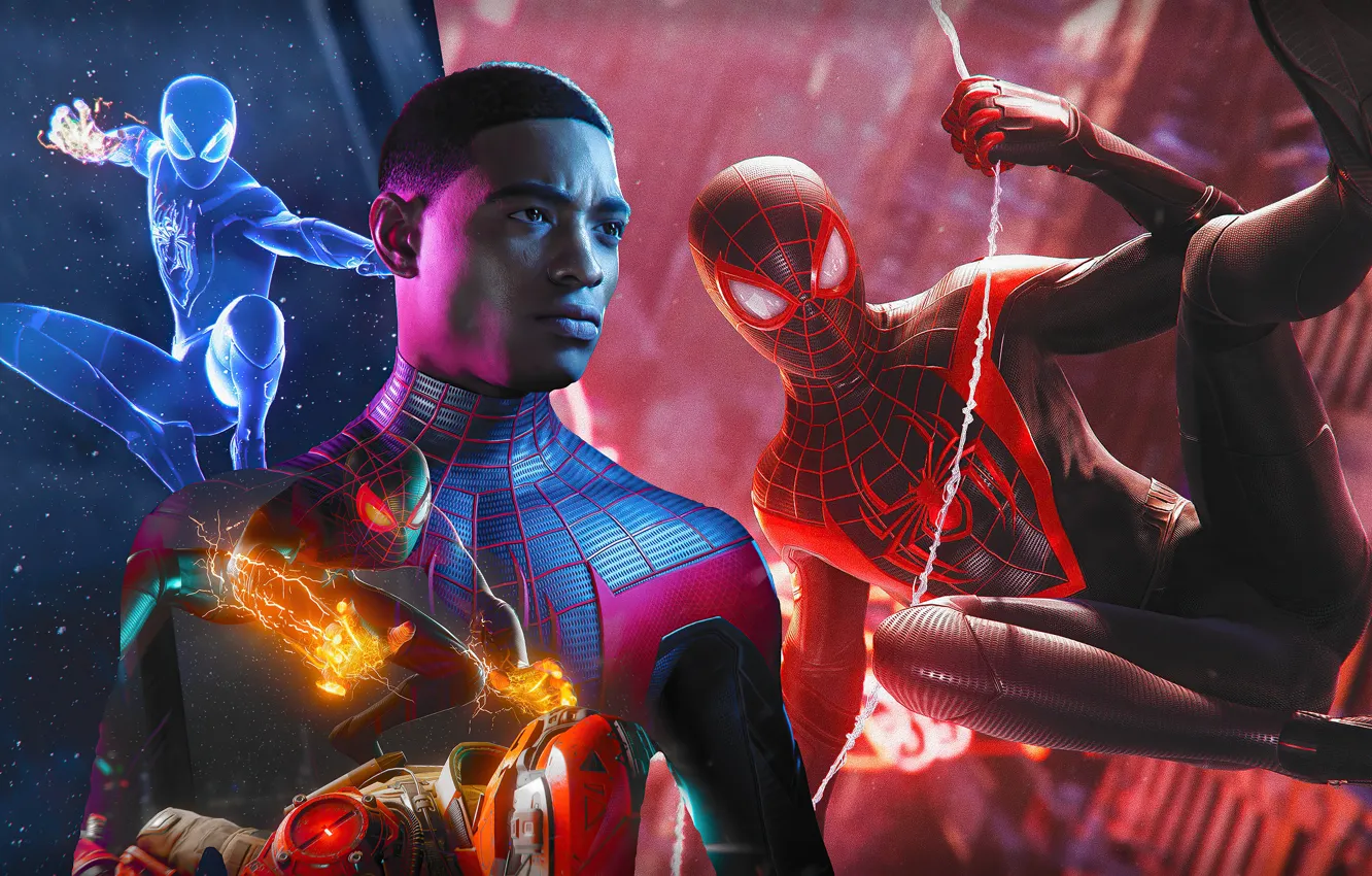 Photo wallpaper spider-man, Marvel's Spider-Man: Miles Morales, guy, collage, Miles Morales