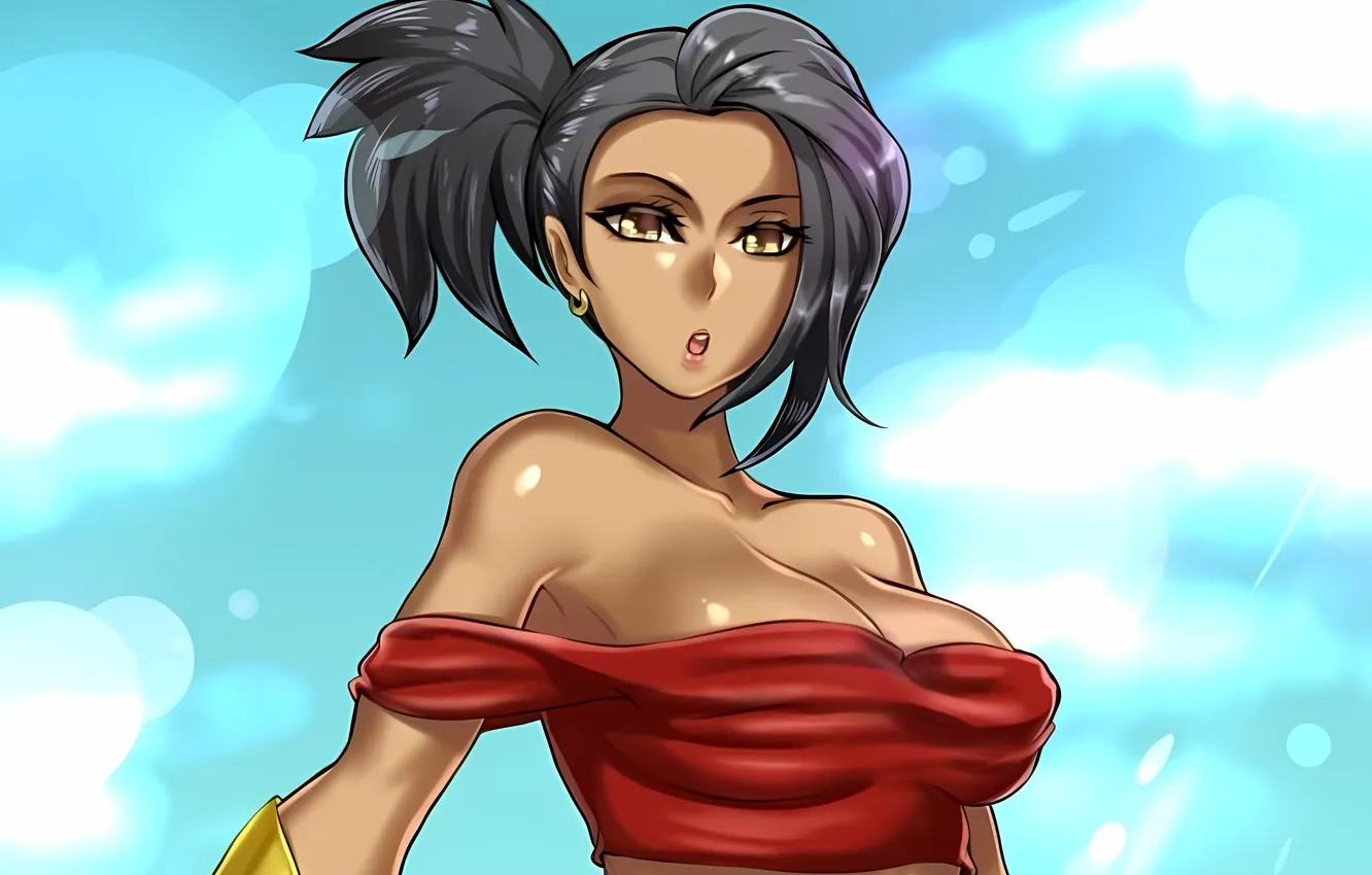 Photo wallpaper girl, sexy, cleavage, blouse, sky, boobs, sexy girl, anime