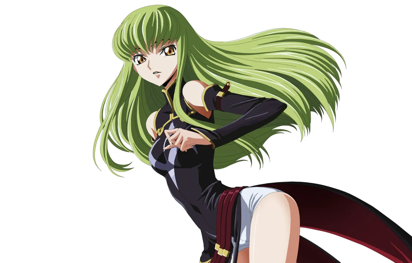 Photo wallpaper long hair, anime, cartoon, women, digital art, yellow eyes, green hair, anime girls
