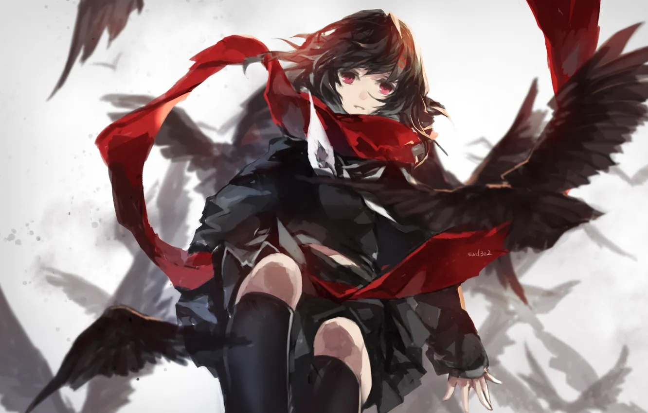 Photo wallpaper girl, birds, anime, scarf, art, kagerou project, swd3e2, ayano tateyama