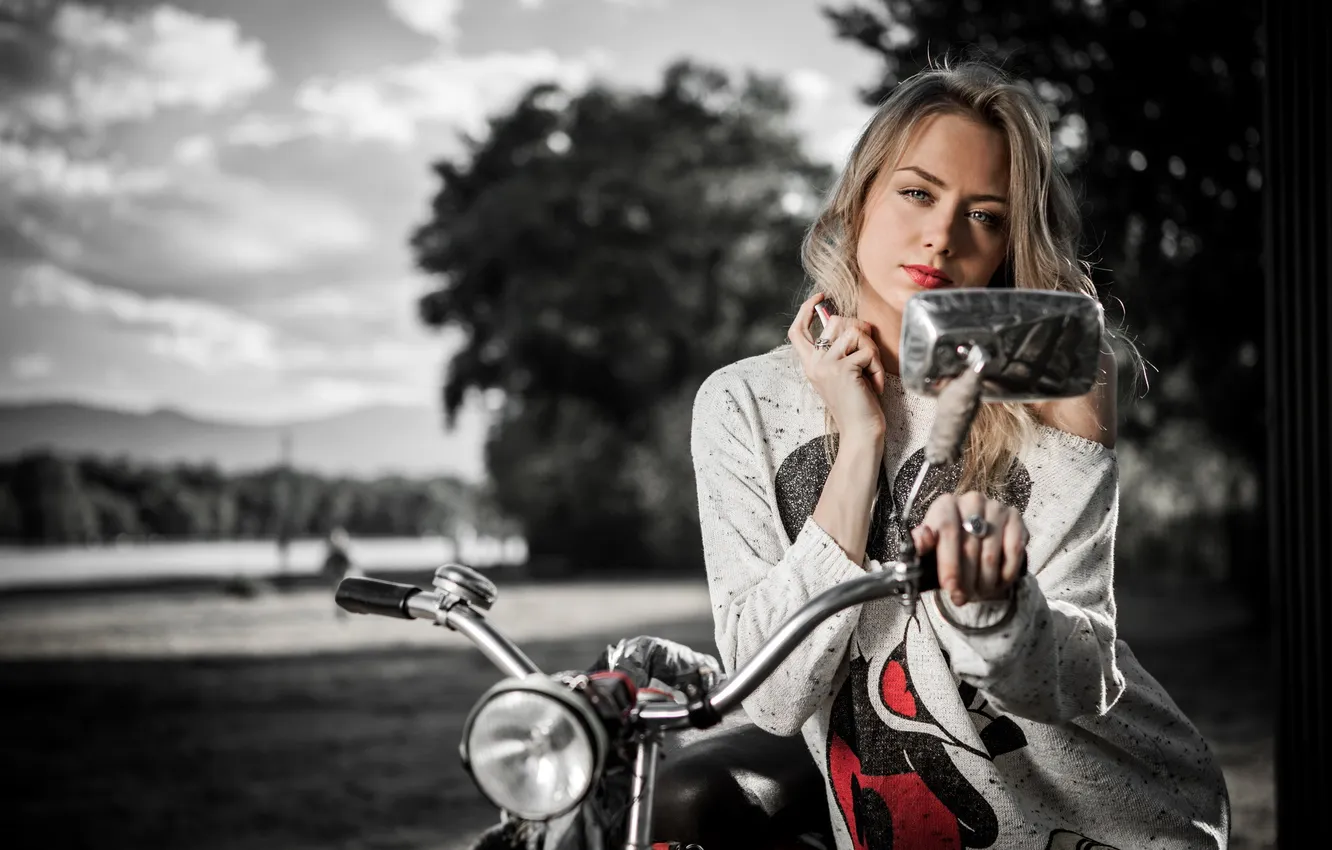 Photo wallpaper look, girl, motorcycle