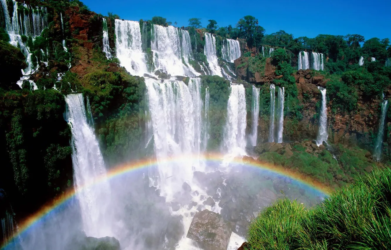Photo wallpaper waterfall, rainbow, smile nature