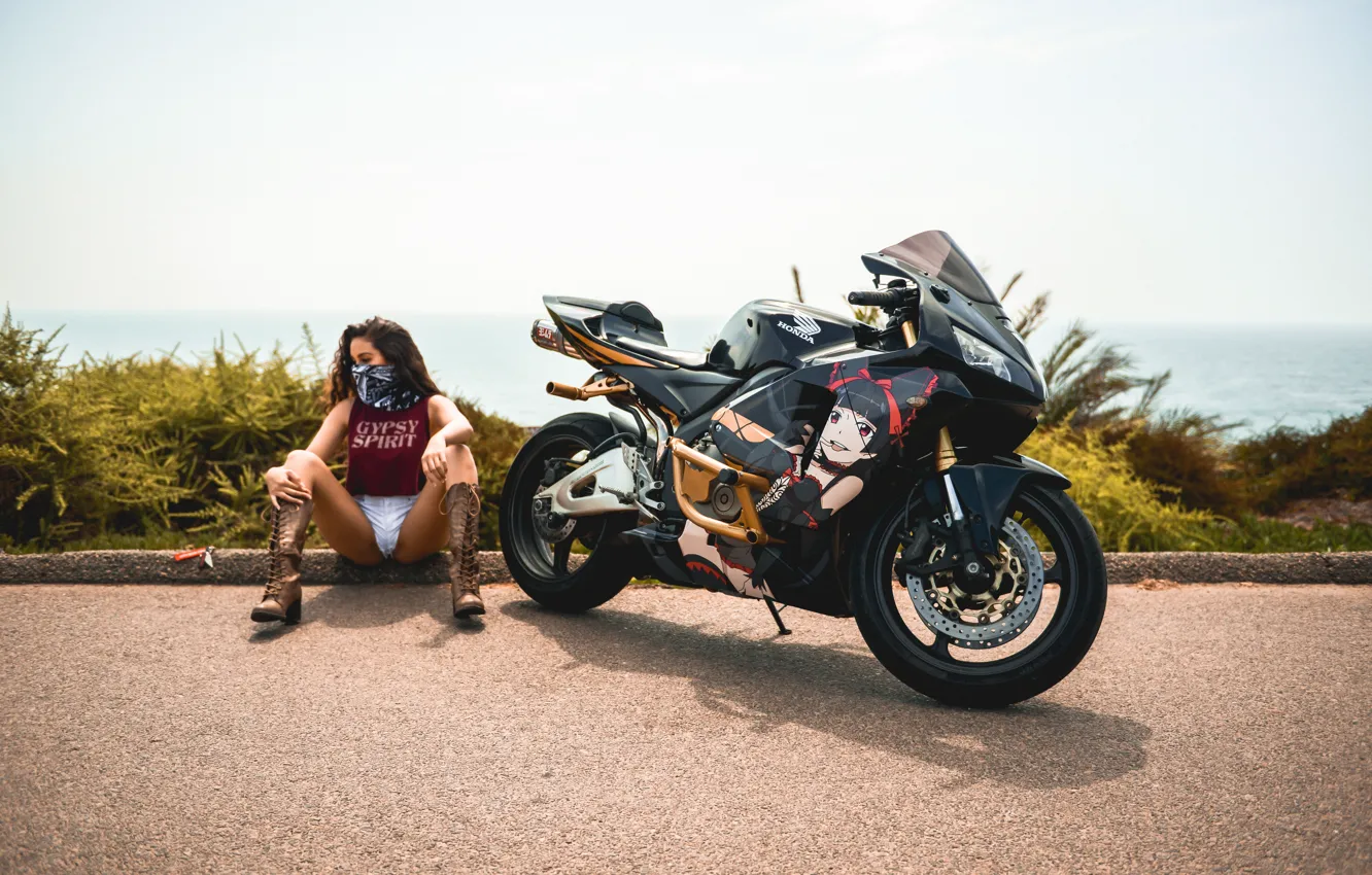 Photo wallpaper Girl, Honda, Motocycle, Bandana, cbr600rr-r