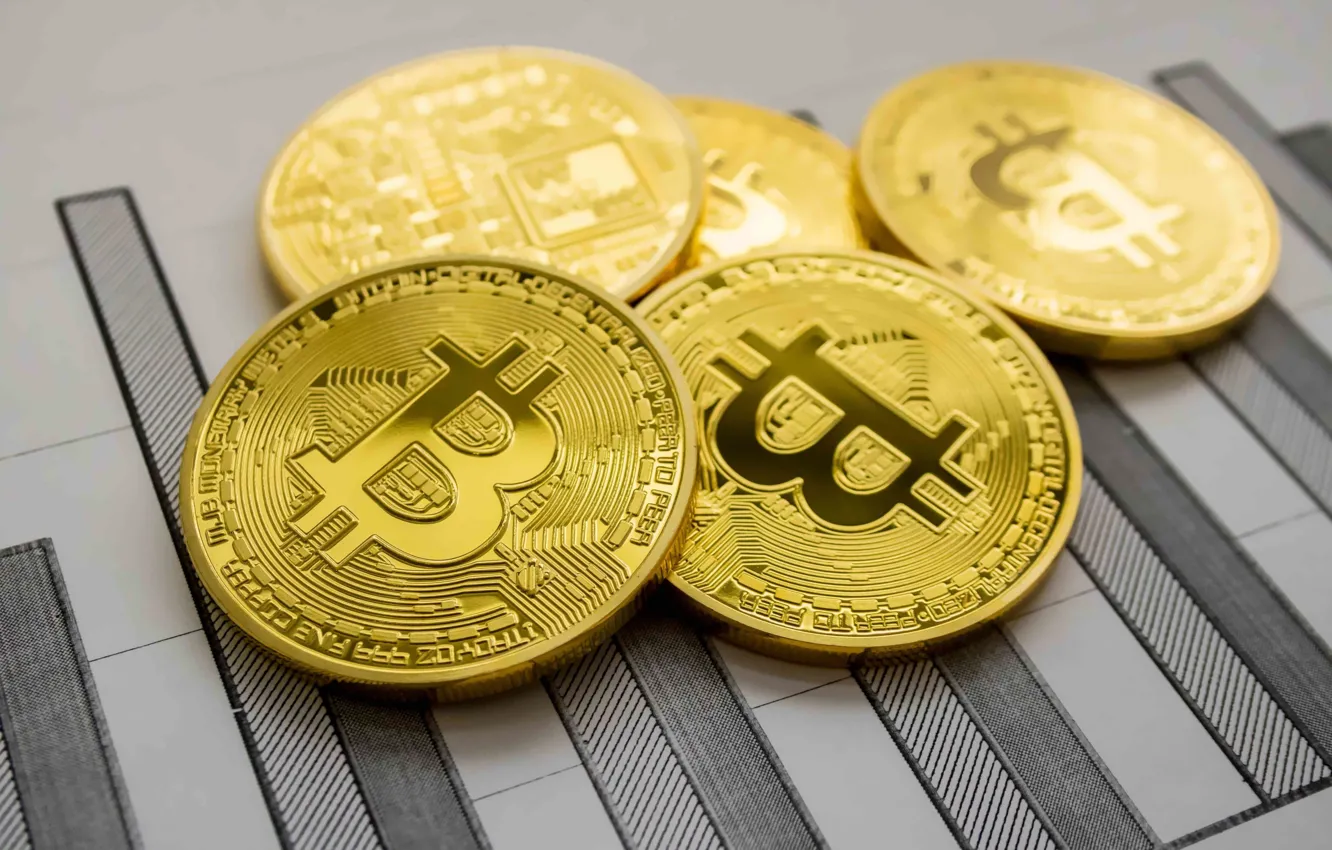Photo wallpaper blur, logo, coins, drawing, bitcoin, bitcoin