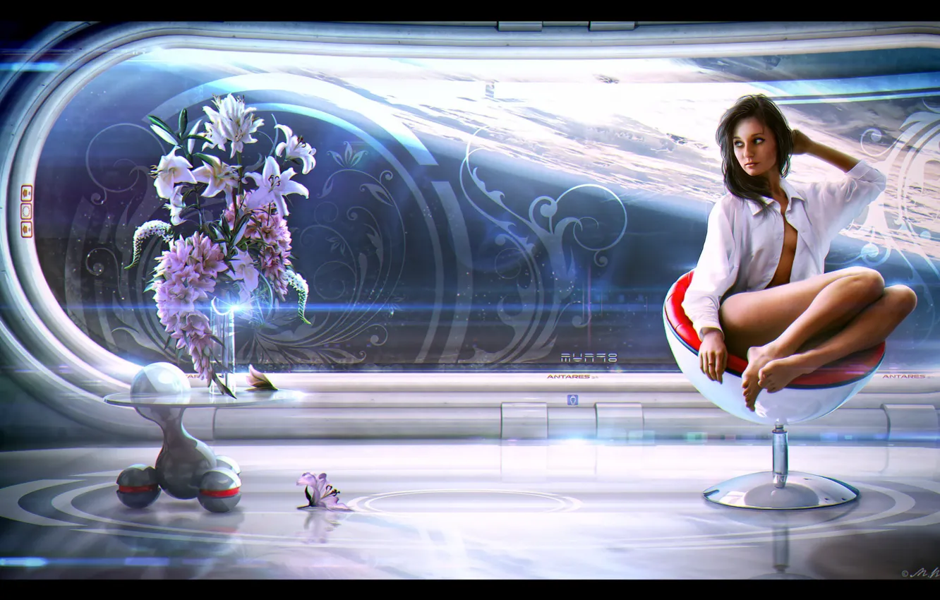 Photo wallpaper flowers, woman, the room, blossom, Mr Menuhin