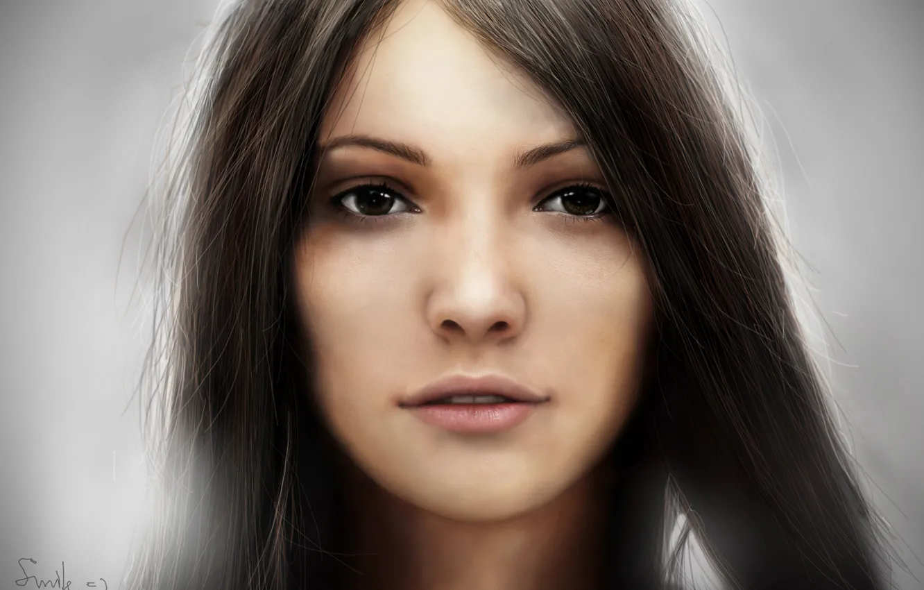 Photo wallpaper eyes, look, girl, face, background, hair, art, lips