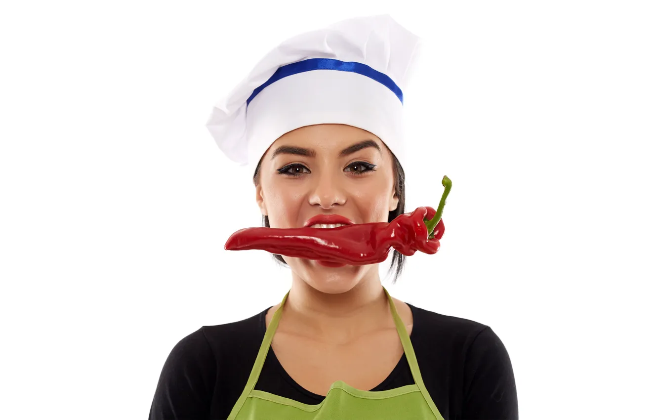 Photo wallpaper white, look, girl, red, teeth, makeup, t-shirt, hairstyle