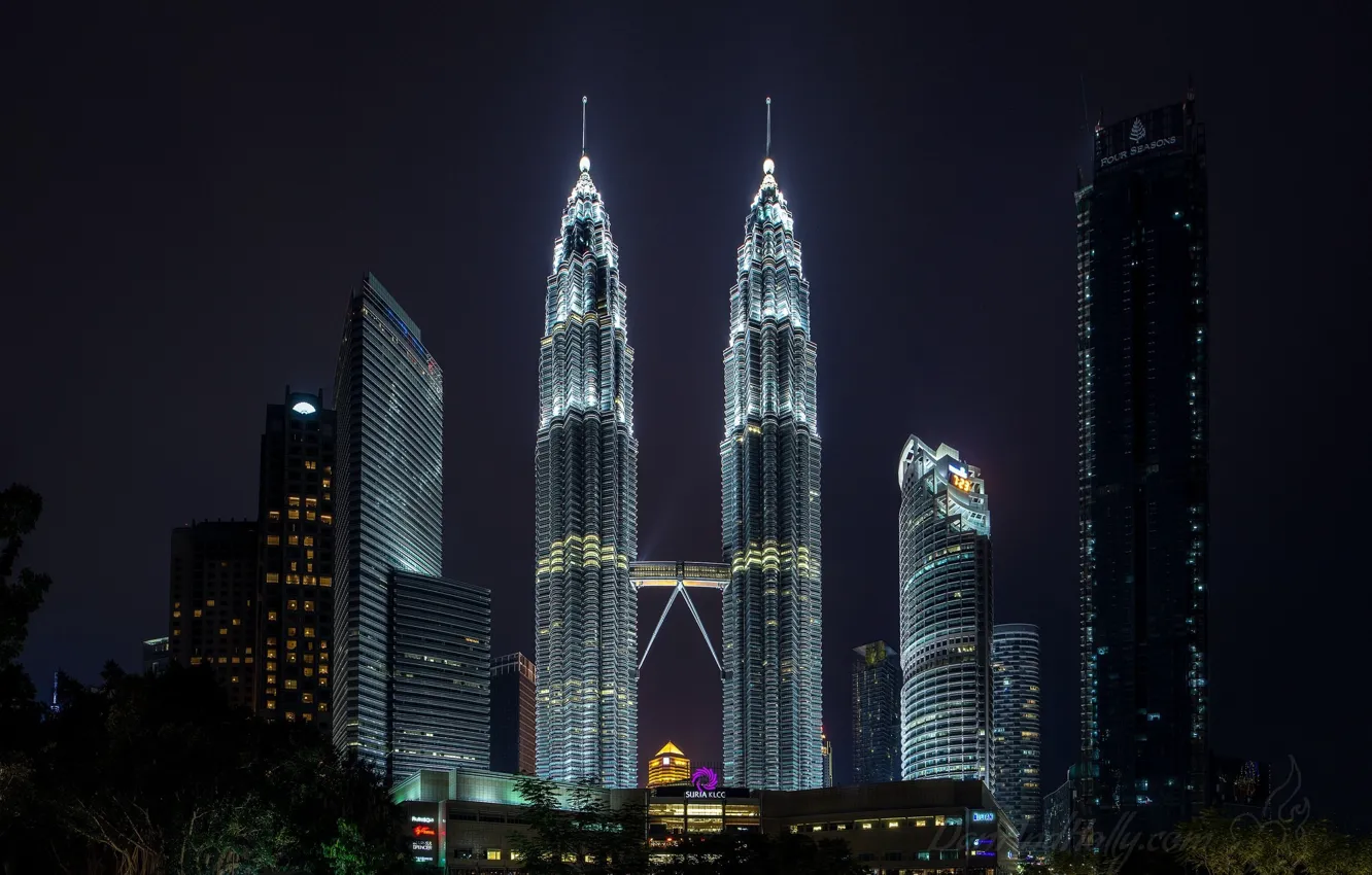 Photo wallpaper night, bridge, the city, building, tower, Malaysia, Kuala Lumpur