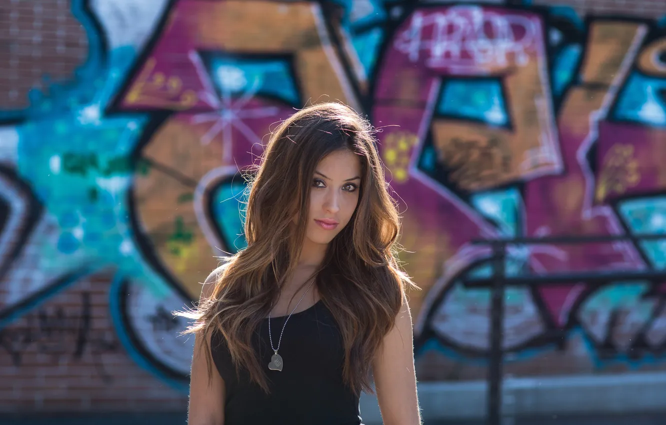 Photo wallpaper look, the sun, pose, background, wall, graffiti, model, portrait