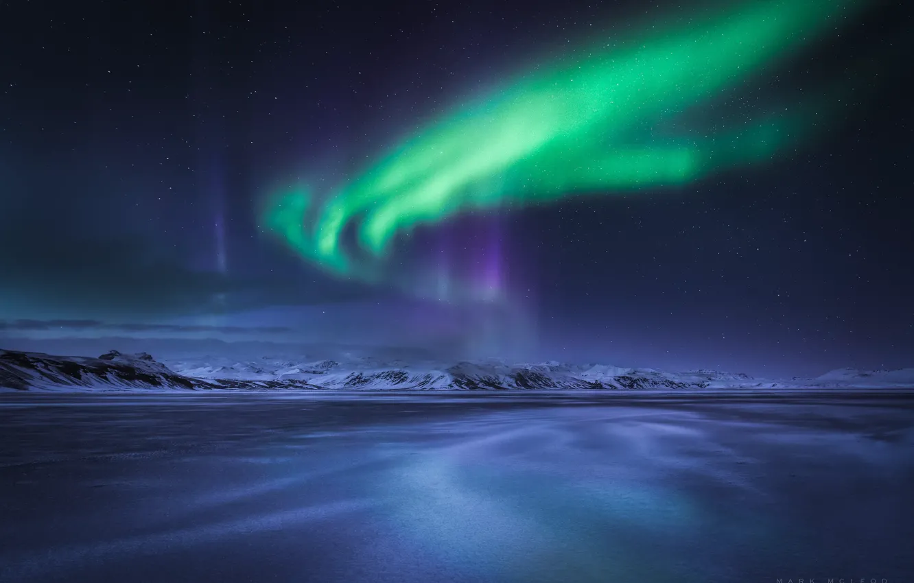 Photo wallpaper winter, night, Northern lights, North