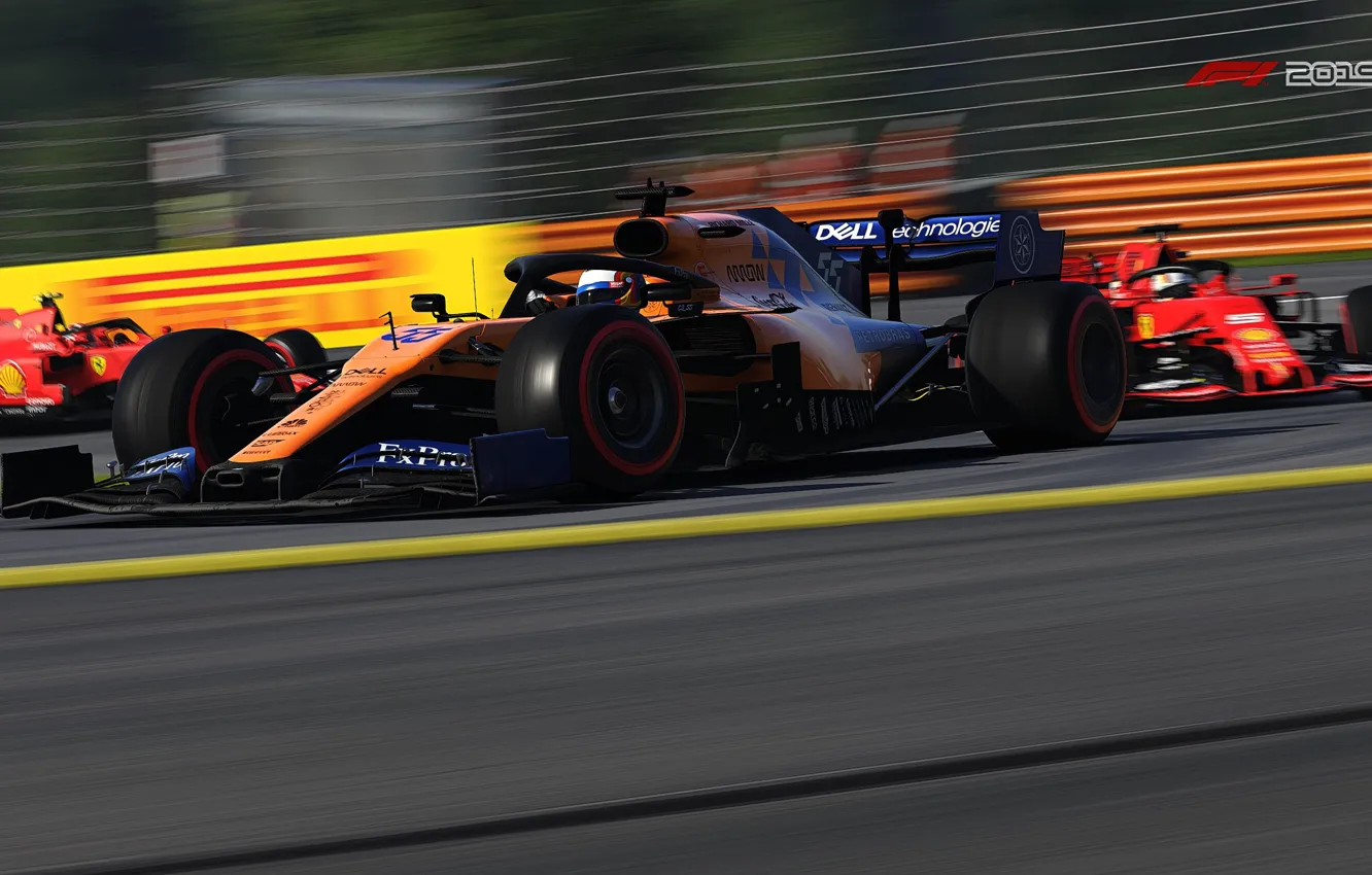 Photo wallpaper speed, track, racing car, on the track, route, F1 2019, Mclaren MCL34, blurred