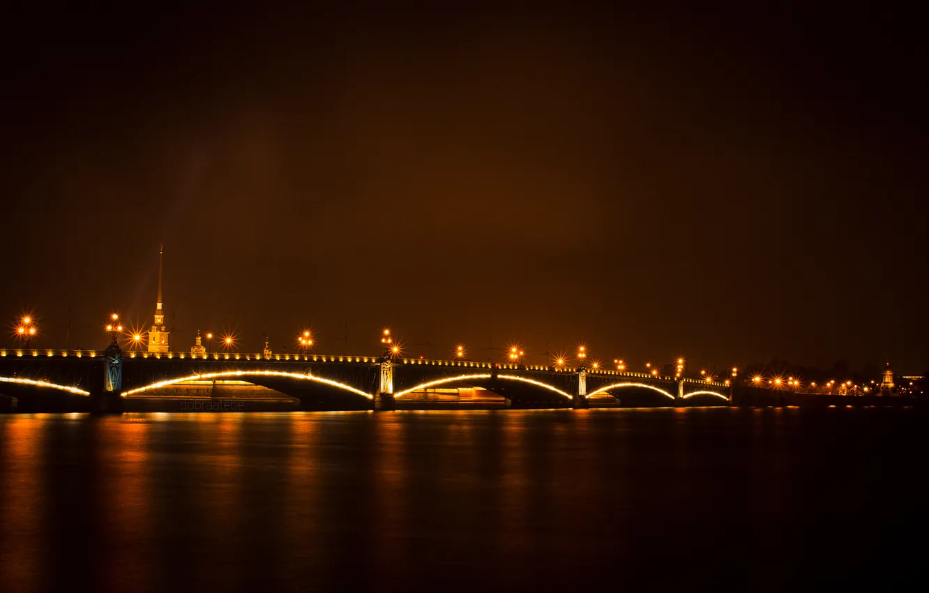 Photo wallpaper night, bridge, dark, Peter, lights, lights, Saint Petersburg, channel