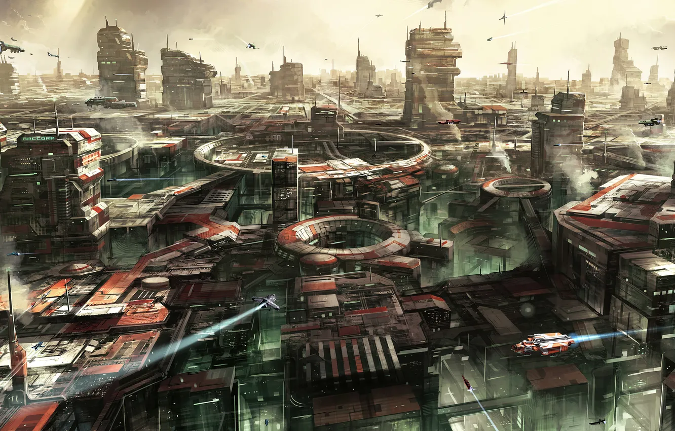 Photo wallpaper machine, space, the city, ship, building, space, planet, game wallpapers