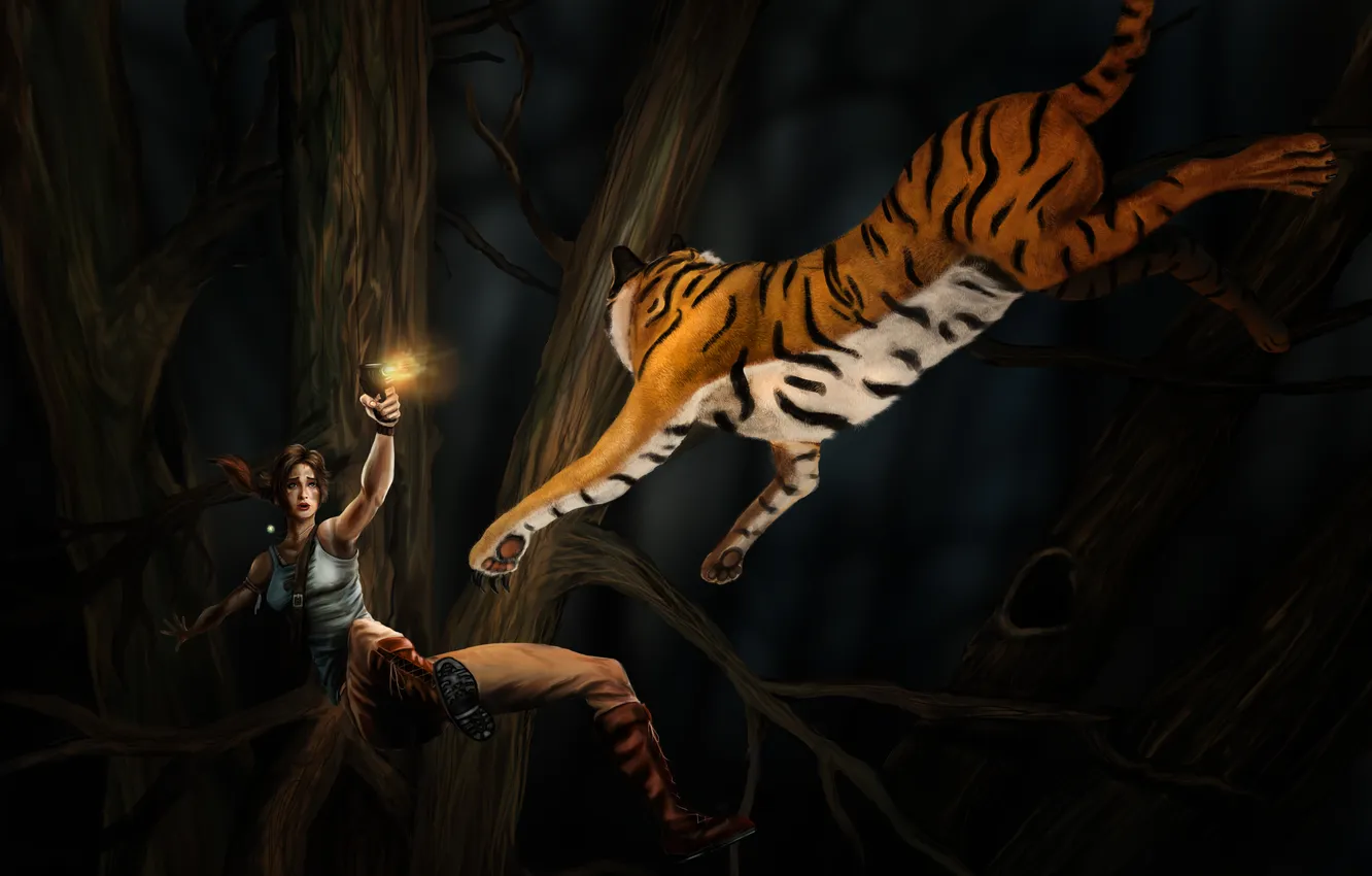 Photo wallpaper tiger, Tomb Raider, Ryder, Lara, Croft, Tomb raider