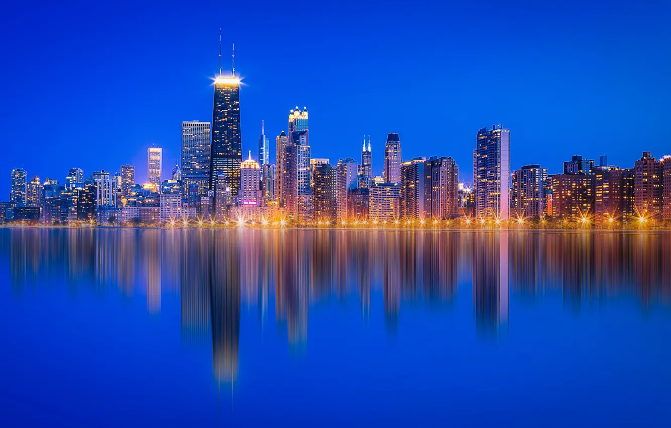 Photo wallpaper water, lake, building, home, skyscrapers, Chicago, panorama, Il