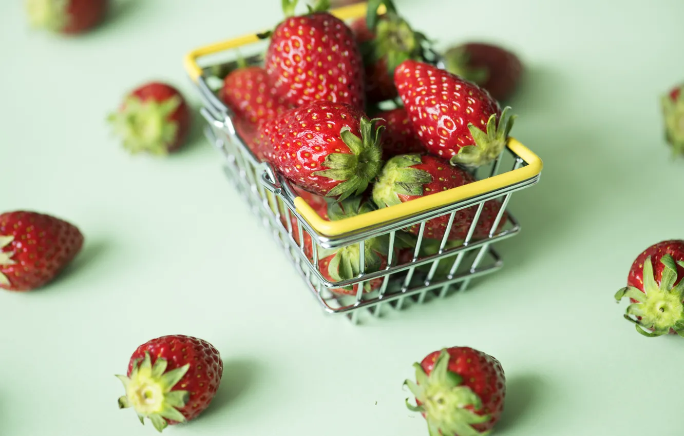 Photo wallpaper berries, strawberry, basket, Strawberries