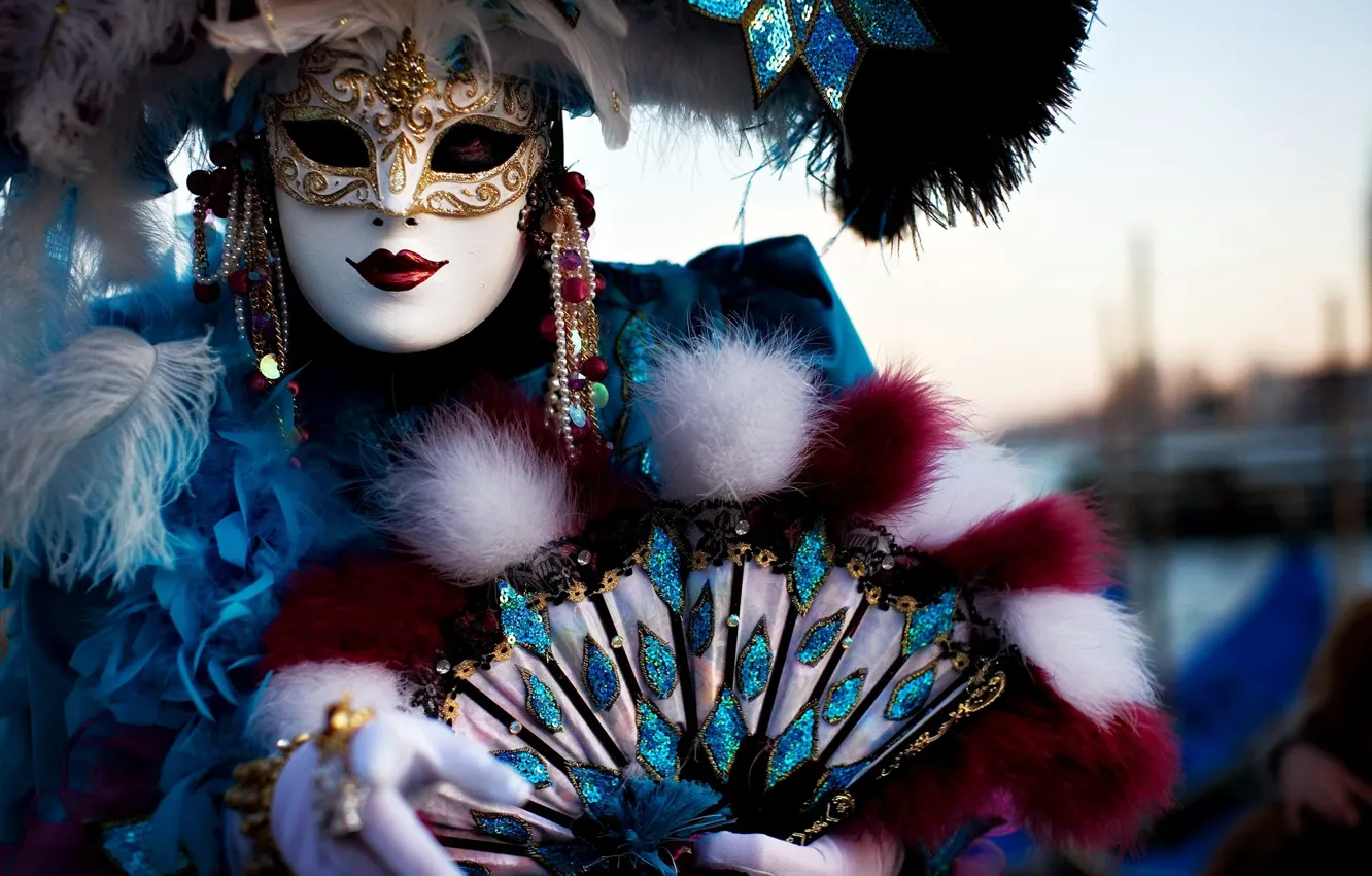 Photo wallpaper earrings, mask, fan, costume, carnival, carnival mask