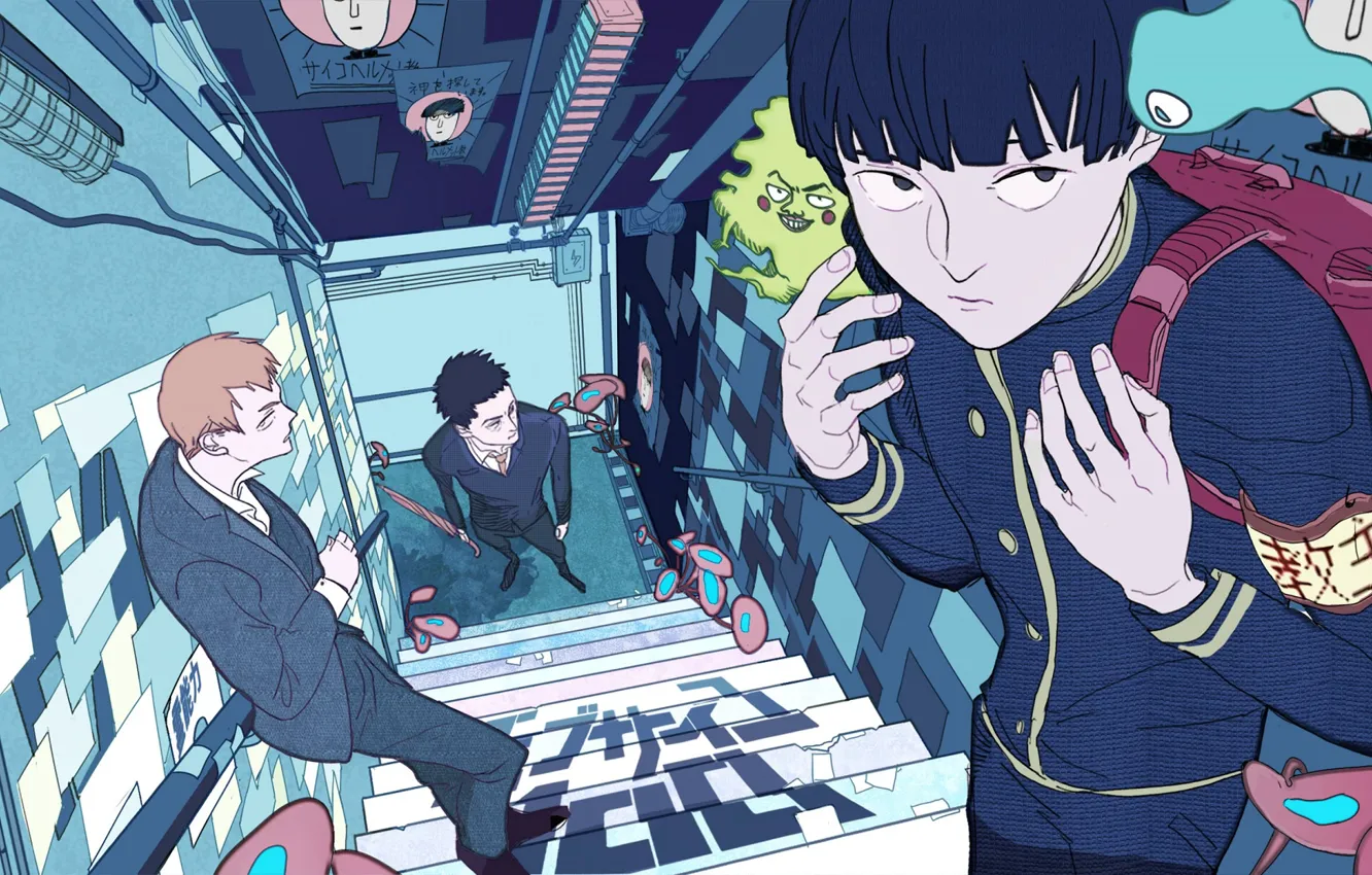 Photo wallpaper street, anime, art, guy, Mob Psycho 100