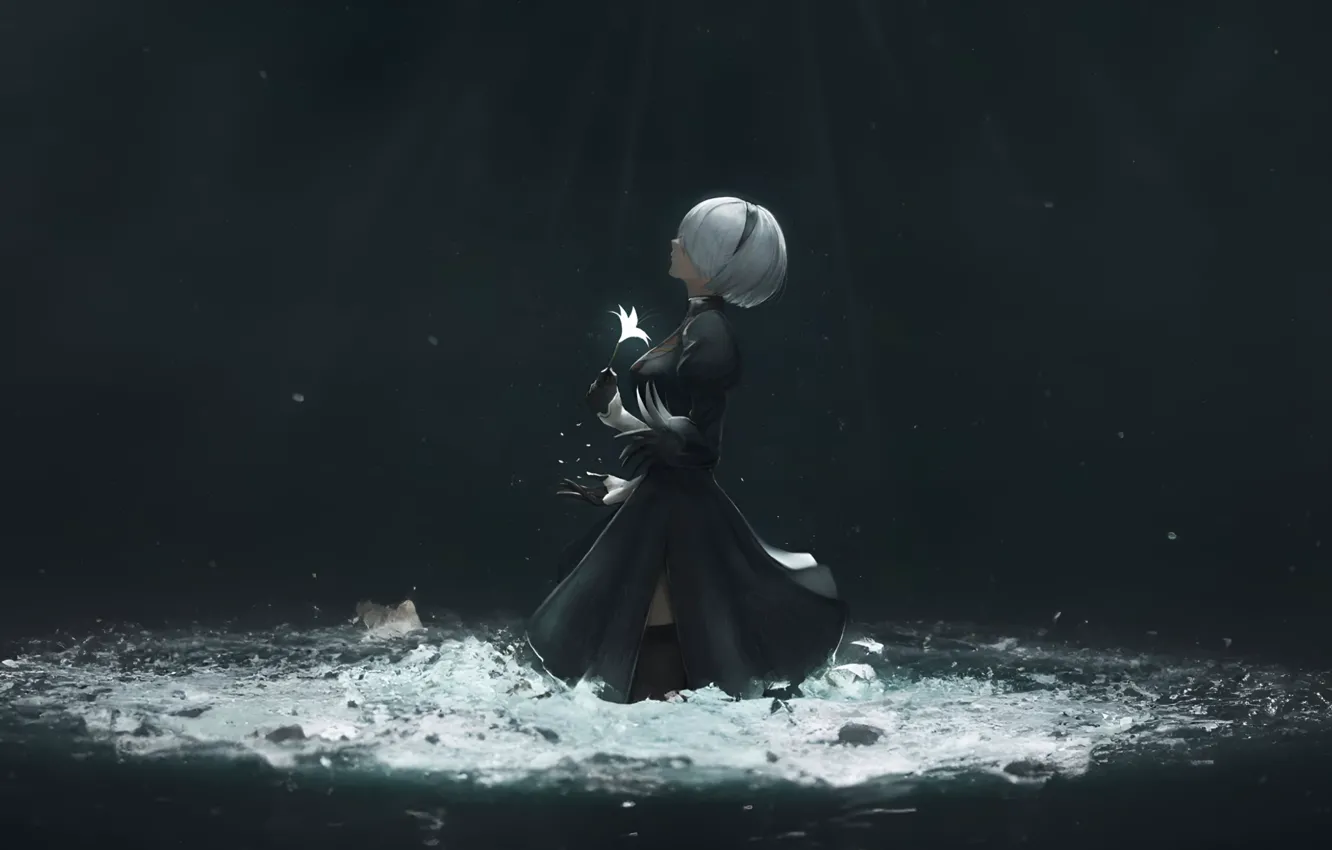 Photo wallpaper a beam of light, digital art, Pixiv, Nier Automata, Type B, fantasy art, Yorha No2, …