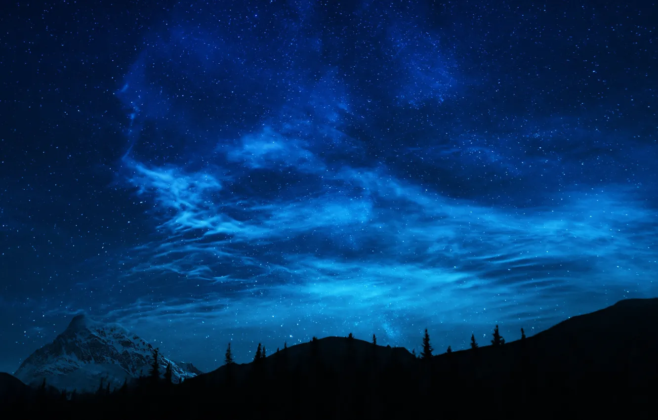 Photo wallpaper the sky, stars, clouds, trees, night, nature, rocks