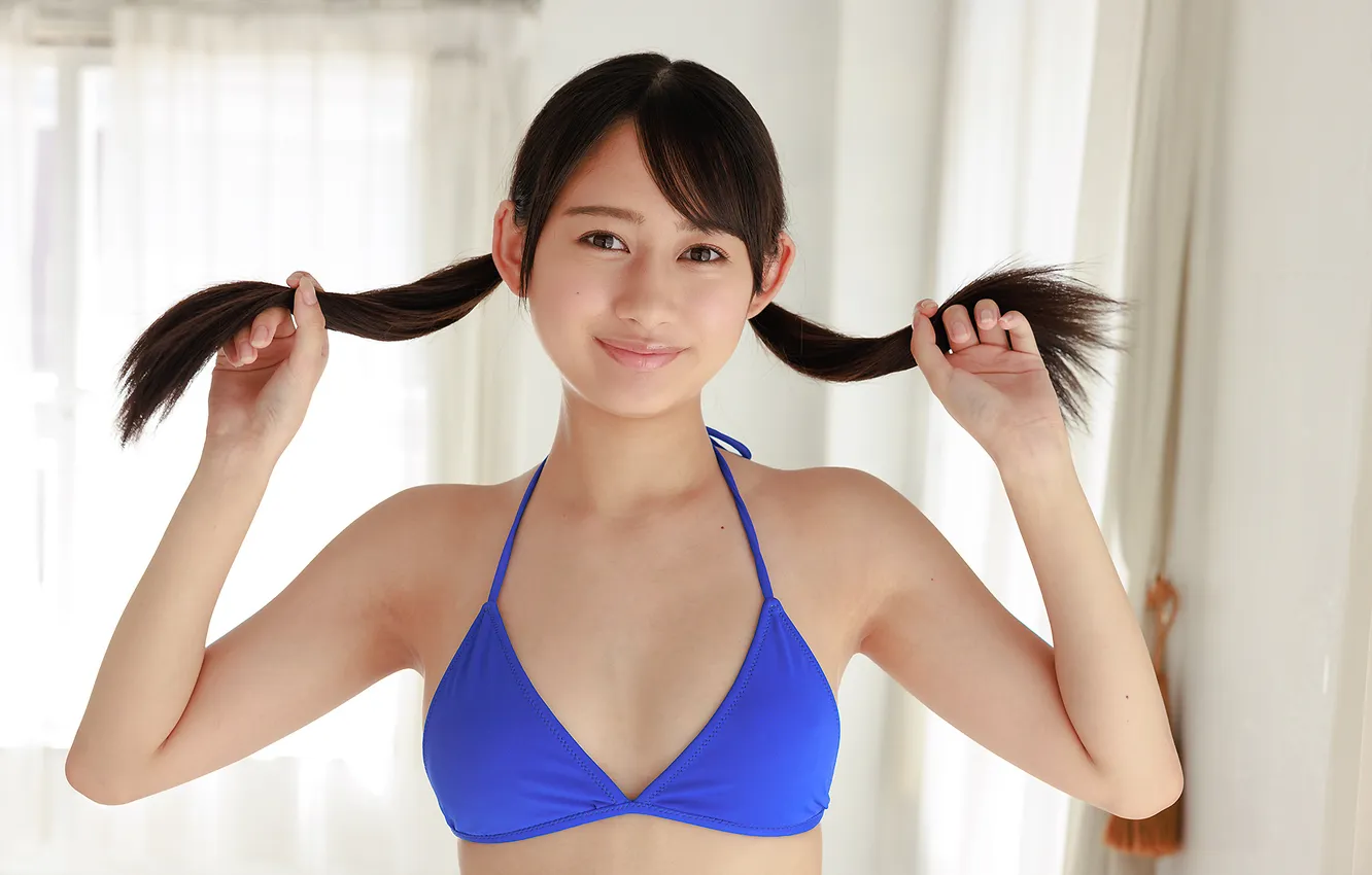 Photo wallpaper bra, woman, smile, beautiful, model, pretty, window, asian