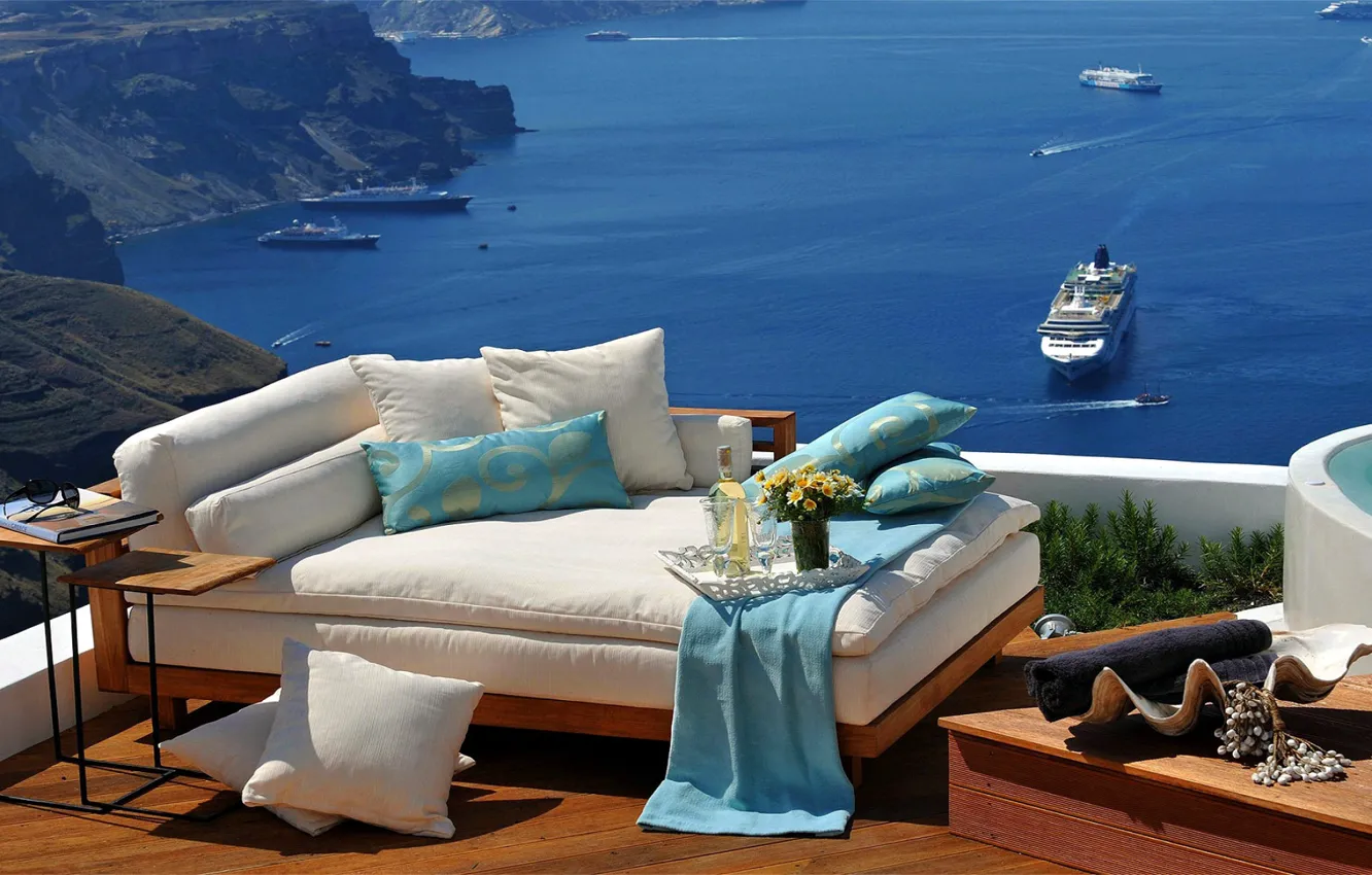 Photo wallpaper landscape, sofa, veranda