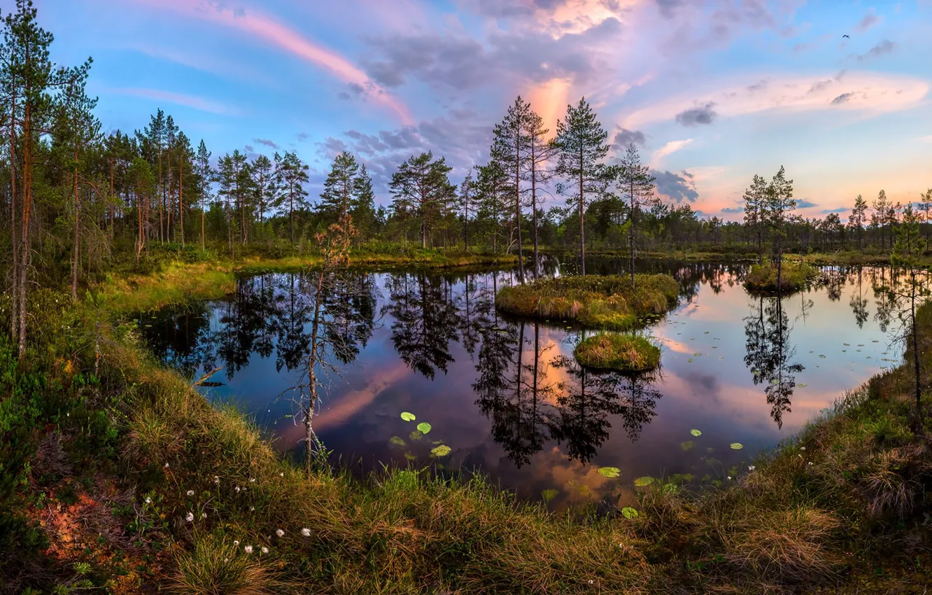 Photo wallpaper sunset, lake, the evening