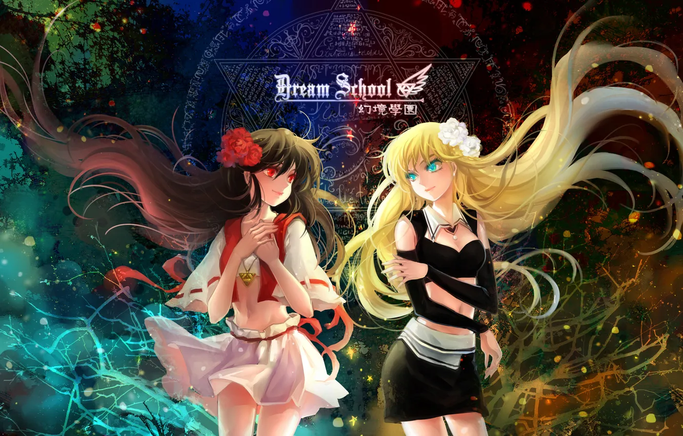 Photo wallpaper forest, girl, smile, magic, pentagram, art, huazha01