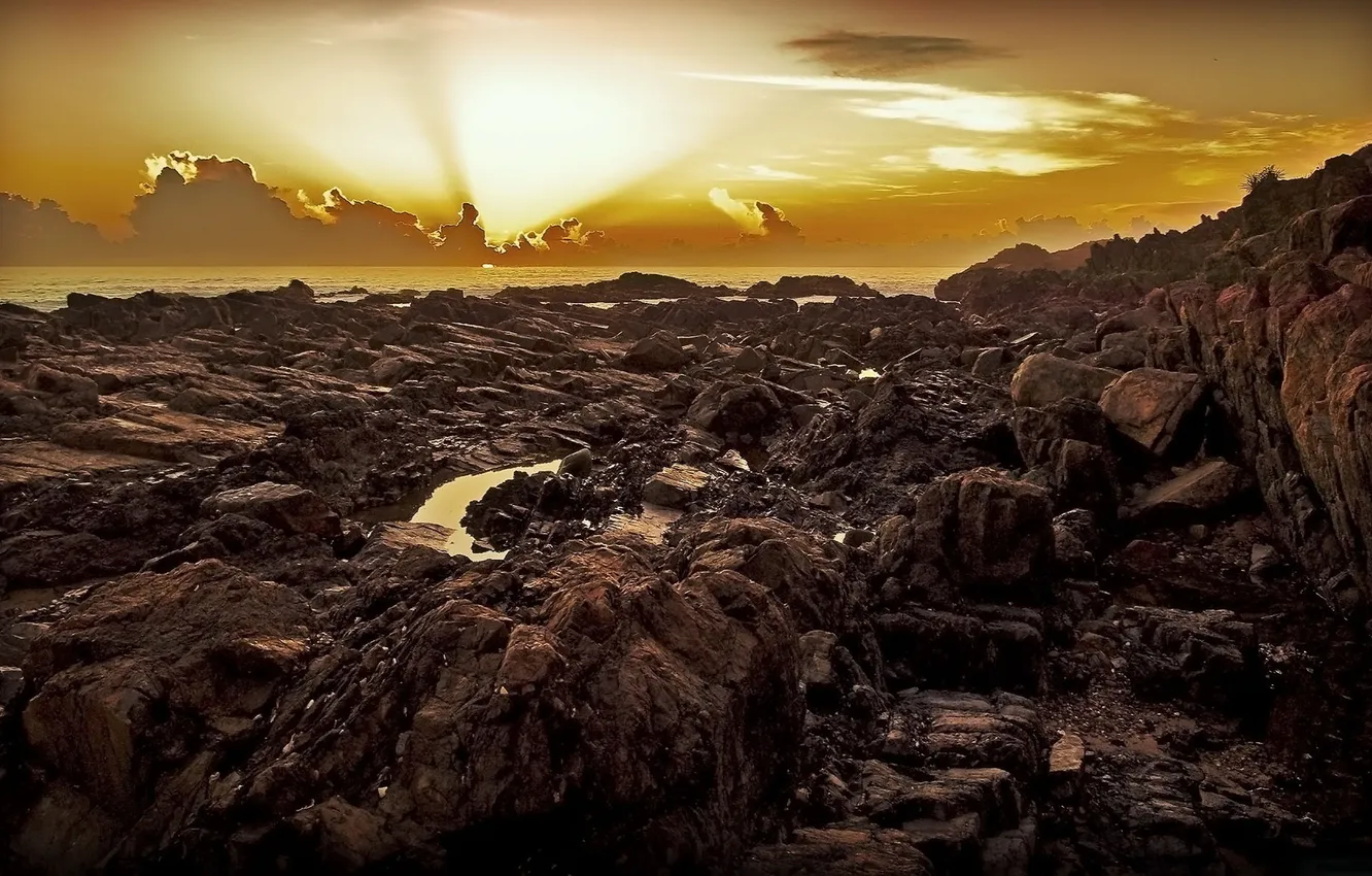 Photo wallpaper the sky, landscape, sunset, stones