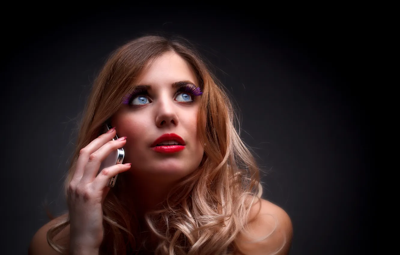 Photo wallpaper sexy, redhead, phone, makeup