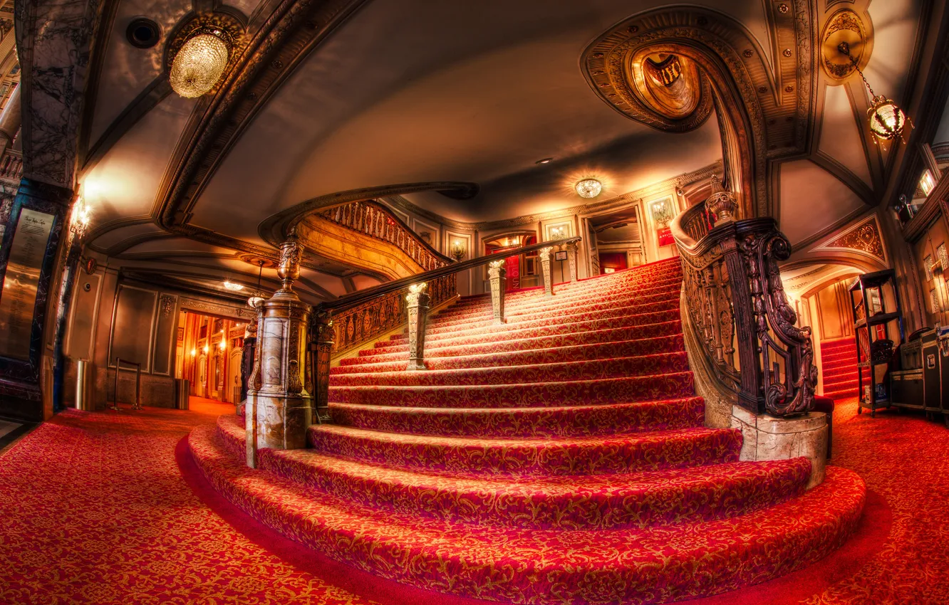 Photo wallpaper light, red, Chicago, beautiful, ladder, handrails, theatre