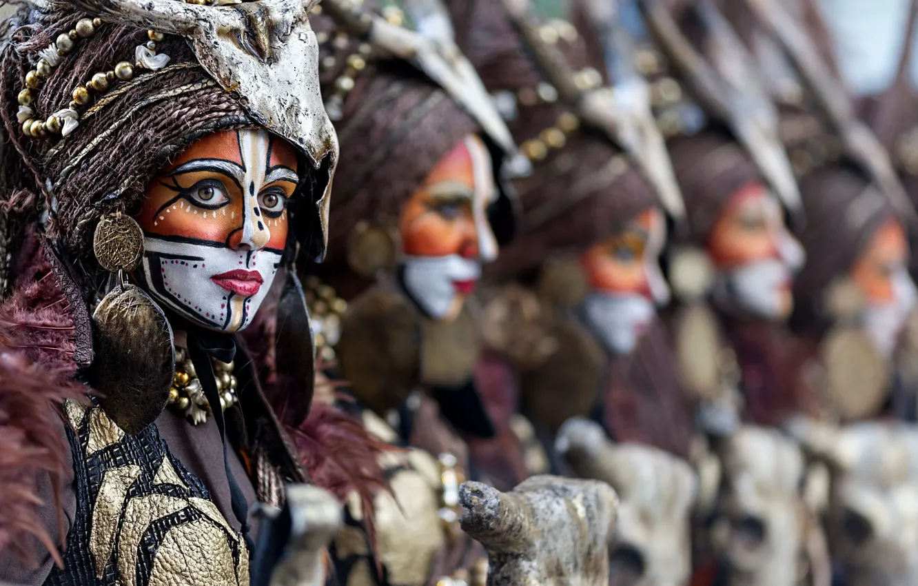 Photo wallpaper savage, style, feathers, makeup, outfit, decoration, headdress, cosplay